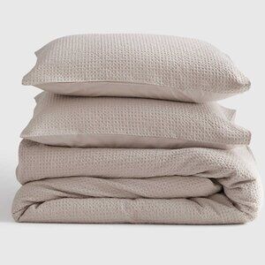NWOT QUINCE Organic Luxe Waffle Duvet Cover Set King - Sand